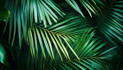 Wall Mural - tropical palm leaf and shadow abstract natural green background dark tone textures