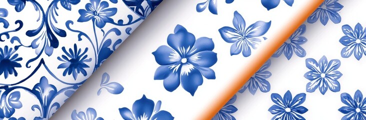 Wall Mural - In this ceramic tile design, you will find a striking damask pattern made with white and blue porcelain flowers, a Victorian swell in the center, and flourishing baroque details.