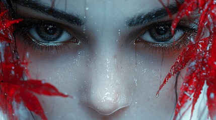 Canvas Print - Close Up Portrait of a Woman's Eyes with Water Drops