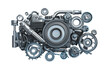 © JK_kyoto - Engine with gears, mechanical parts isolated on transparent background.