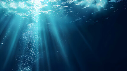 Sunlight Beams Through Underwater With Bubbles Rising Upwards Towards The Surface, Creating A Beautiful And Serene Scene