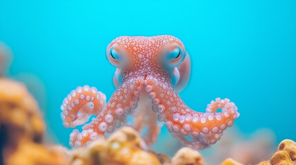 close-up of an octopus camouflaging with rocks