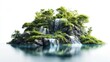 © TSUCHAXAYA - A serene island with lush greenery and cascading waterfalls surrounded by tranquil water, ideal for nature-themed projects.