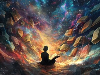 Akashic records illuminating the space around a person in meditation.AI generated