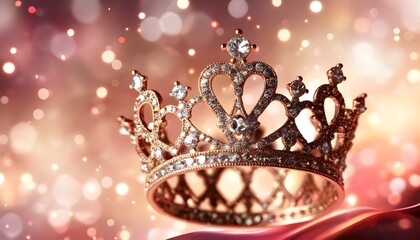 Regal crown showcased amidst shimmering bokeh lights in a dreamy soft-focus setting