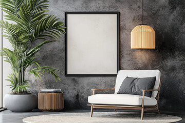 3D Render of a Mockup Poster Frame in a Close-Up View Against a Contemporary Interior Background