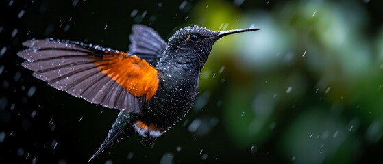 Wall Mural -  A bird flying in the air with open, widely spread wings