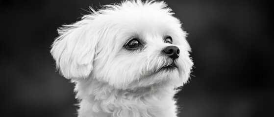 Canvas Print -  A monochrome image of a canine's visage with a mournful expression in its left eye