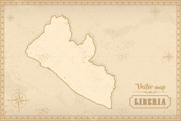 Map of Liberia in the old style, brown graphics in retro fantasy style