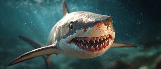 Poster -  A tight shot of a shark with an open maw in water