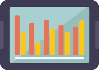 Wall Mural - tablet is displaying colorful bar charts, representing market trend analysis