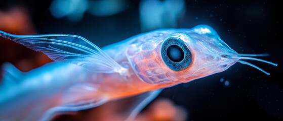 Canvas Print -  A tight shot of a fish's gleaming eye, backdrop blurred with the fish's form