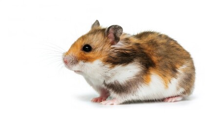 golden or Syrian hamster - Mesocricetus auratus - are rodents and popular small domestic pets known for running on a spinning wheel.  Life analogy. Running in place getting nowhere. Isolated on white