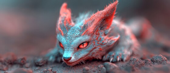 Canvas Print -  A tight shot of a feline on the ground, illuminated by a red and blue light overhead