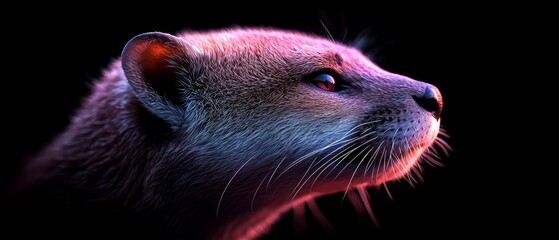 Sticker -  A ferret's head up-close with red and blue glowing eyes