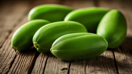 Wall Mural -  Fresh unripe avocados on a wooden surface