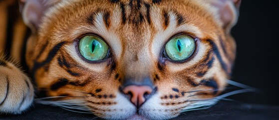 Canvas Print -  A tight shot of a feline face with prominently green eyes in the foreground