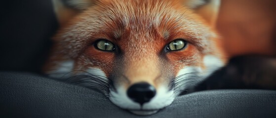 Sticker -  A tight shot of a fox's face Eyes fixated on the camera, fully engaged Background softly blurred