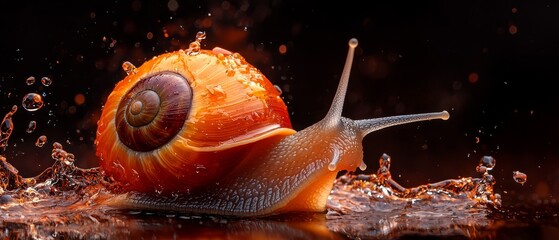 Sticker -  A tight shot of a snail with water spraying its back and head raised