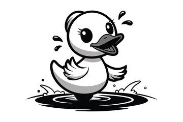 Wall Mural - cute duckling splashing in a puddle, ideal for a sticker.eps