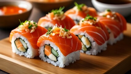 Wall Mural -  Delicious sushi rolls ready to be savored