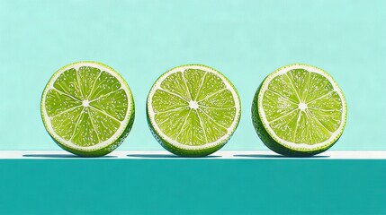 Sticker -  A cluster of limes rests on a table in front of a blue backdrop