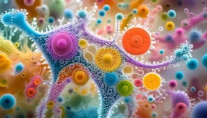 Sticker - Exploring the Enchanting World of Microorganisms in a Microscopic Wonderland