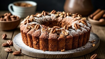 Wall Mural -  Deliciously indulgent pecan cake ready to be savored