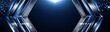 © SKIMP Art - Blue background with a silver octagonal frame and stripes on each side, dark blue background with a white light effect, geometric shapes Generative AI