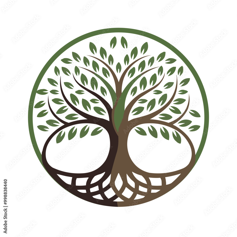 Create a circular tree vector logo with a beautifully detailed tree at ...