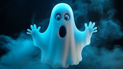 Wall Mural - 3D ghost character with a surprised expression, realistically designed for Halloween, perfect for spooky decorations and themes.