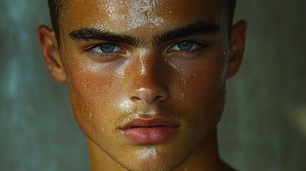 Wall Mural - Intense Close-Up Portrait of a Young Man