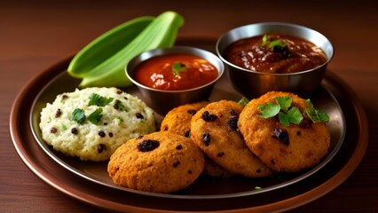 Poster -  Delicious Indian snacks with chutneys ready to be savored