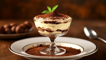 Sticker -  Indulgence in a glass  Chocolate mousse with a mint leaf garnish