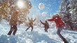 © Olha - Friends having a snowball fight, laughter and fun, December 19