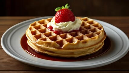 Sticker -  Deliciously indulgent waffle treat with strawberry and whipped cream