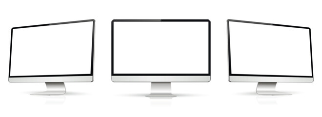 Wall Mural - three monitor with empty display, realistic set device screen mockup