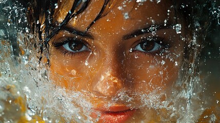 Canvas Print - Water Splash Portrait: Close-up of a Woman's Face