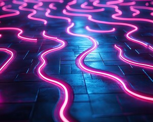 Wall Mural - A colorful, neon-lit floor with a pattern of squares and rectangles