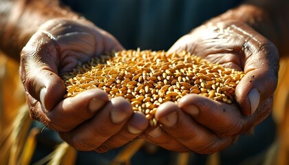 Wall Mural - Gentle Hands Cradling Golden Wheat Grains, Symbolizing Harvest, Nourishment, and the Essence of Nature and Life