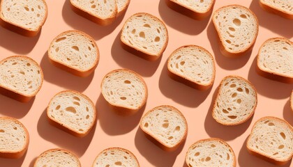 Wall Mural - Elegant bread rolls artfully arranged on a soft pastel peach backdrop, casting gentle shadows