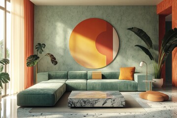 Wall Mural - luxury interior design, chic and refined memphis style decor banner with a balanced blend of colors and shapes, bringing a luxurious touch to your home