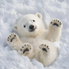 Wall Mural -   A polar bear lounging in the snow, its paws resting on its chest and leaving paw prints on itself