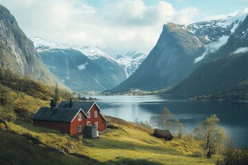 Wall Mural - Beautiful landscape of Norway - generative ai