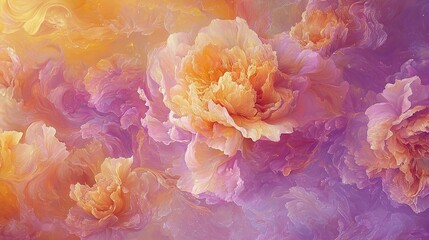 Wall Mural -   Close-up of colorful flowers against a gradient watercolor background