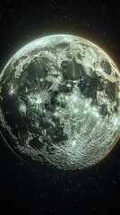 Wall Mural -   Close-up photo of a massive moon in the sky, surrounded by twinkling stars in the night sky