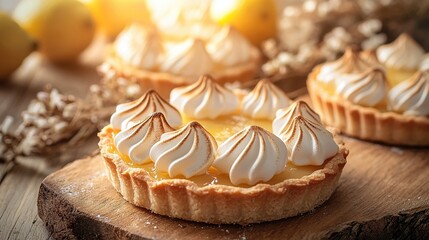 Wall Mural -   A few pies on a wooden cutting board with lemons and other foods