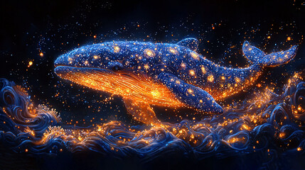 Wall Mural -   A humpback whale in water with lots of bubbles