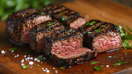 Poster -   A steak close-up on a cutting board with parmesan