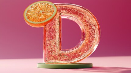 Sticker -   Close-up of grapefruit letter with orange slice on top